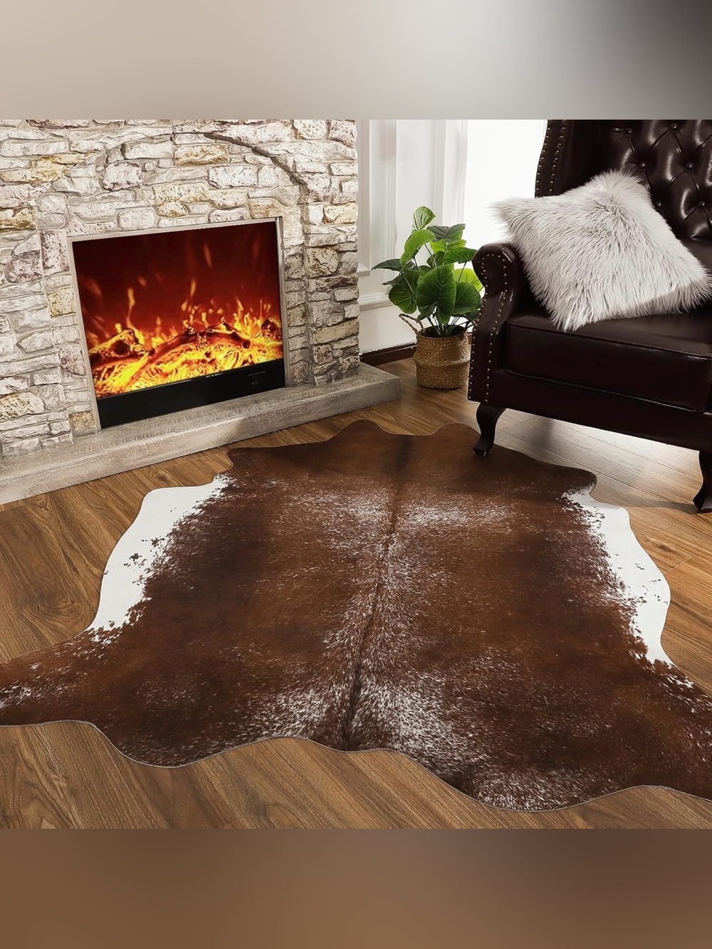 NEW Faux Cowhide Rug, Cow Print Large Animal Rug, 5.2x6.2 Ft Deep Brown